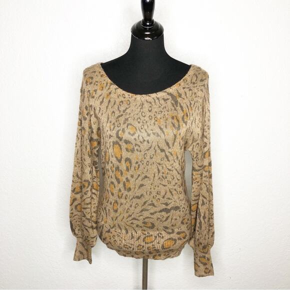 WHBM tan brown animal print balloon sleeve sweater size Medium NWT - Picture 1 of 14